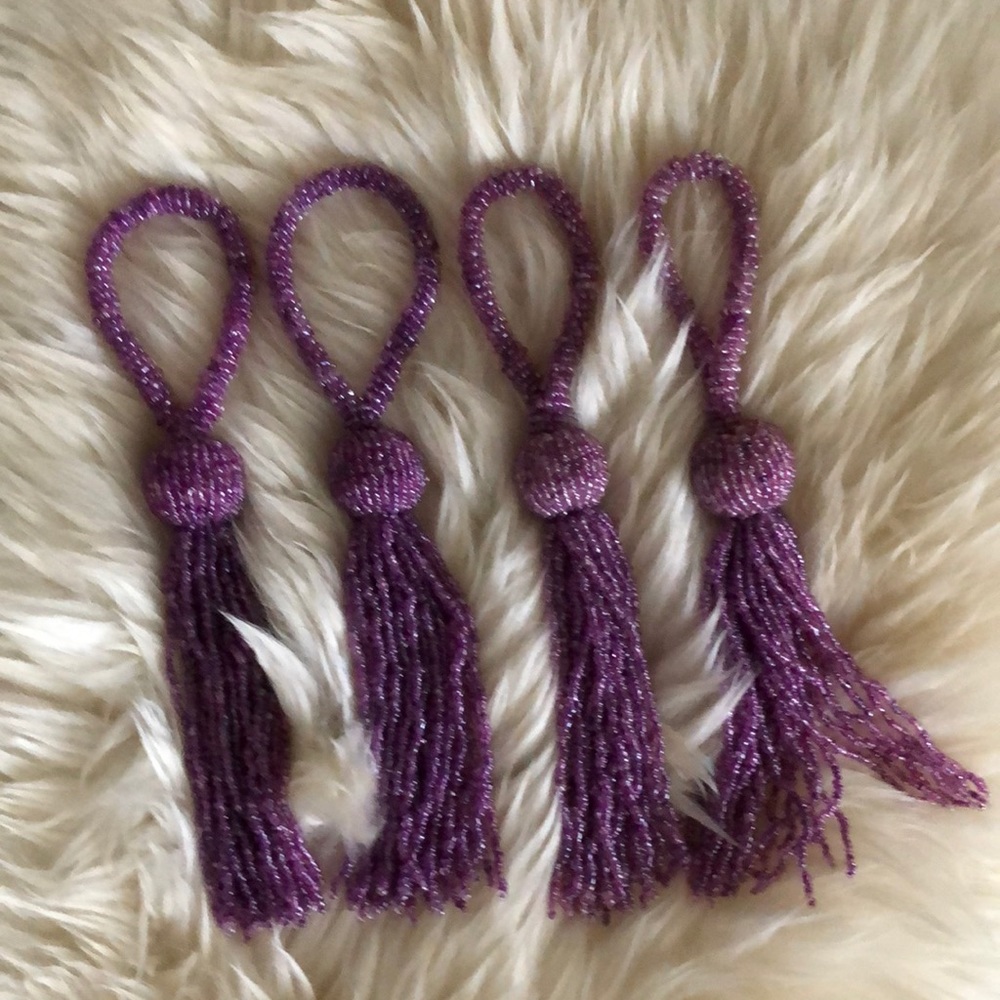 4 Vintage Lavender beaded napkin rings